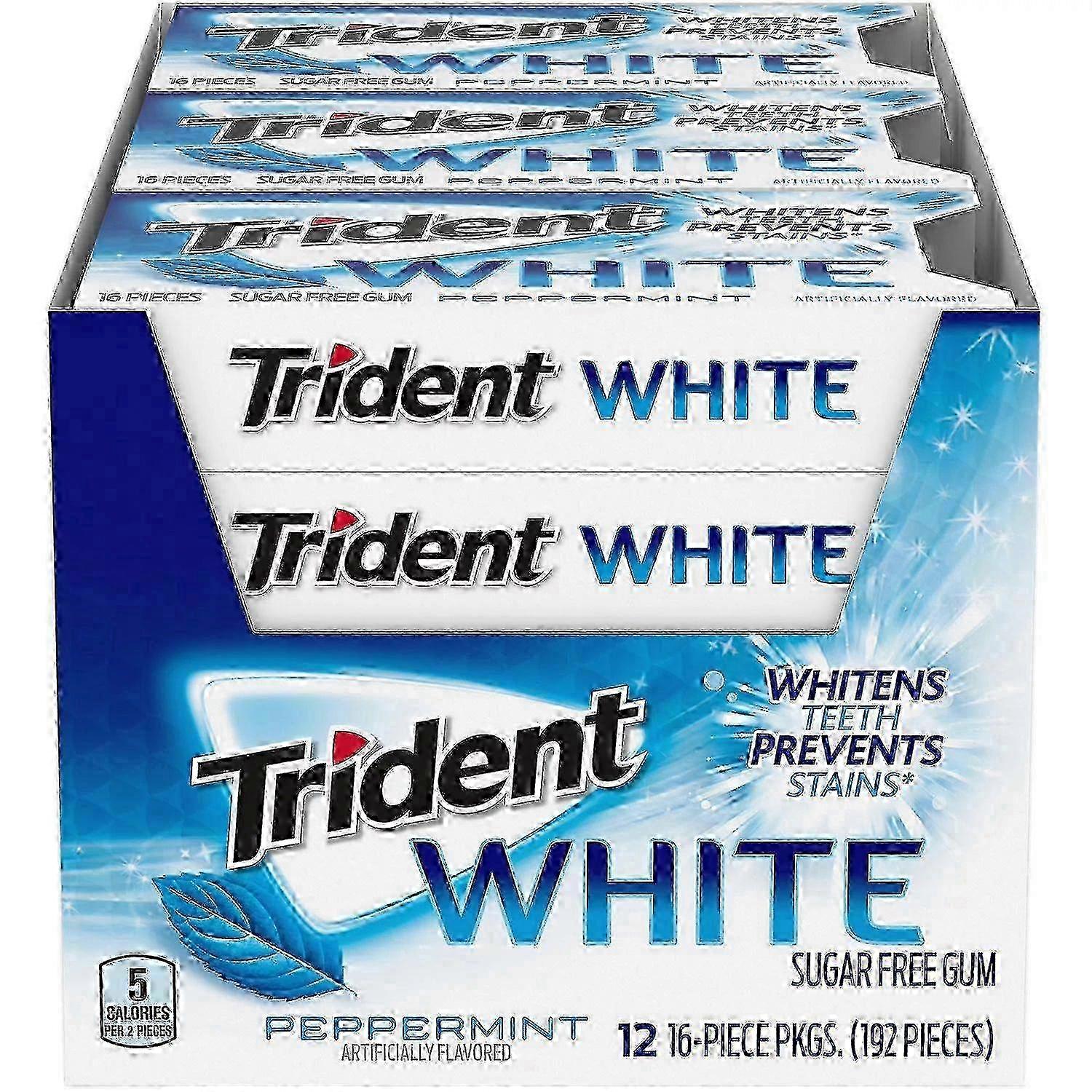 Trident Sugar Free Gum Packs, White Peppermint, 12 Ea