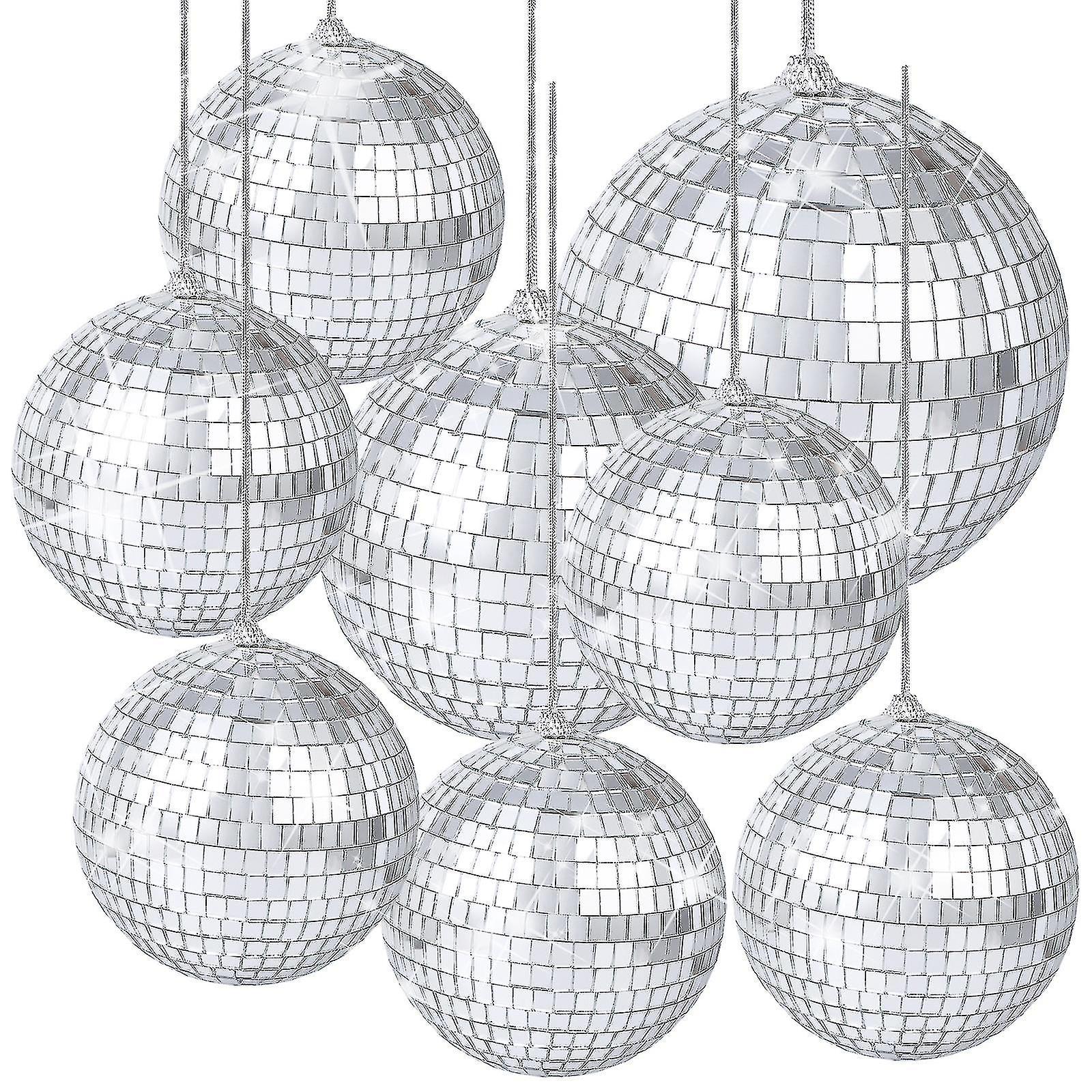 8 Pieces Mirror Disco Balls Silver Hanging Disco Light Mirror Ball - Jxlgv