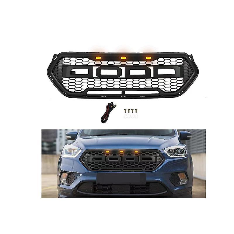 Auto Parts Matte Black Honeycomb Grille Front Bumper Mask Mesh  Amber Led Racing Grills Upper Grid For Ford Escape Kuga 2017 2018 2019 black rofd a...