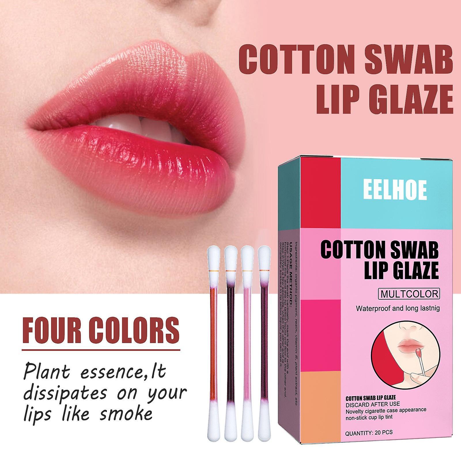 Kakanwo Lipstick 20Pcs Cotton Swab Matte Box Lip Gloss Cotton Swab Portable Lip Gloss,Cotton Swab Lip Glaze, Ciggy Case Lip Brush Lip Liquid Cleara...