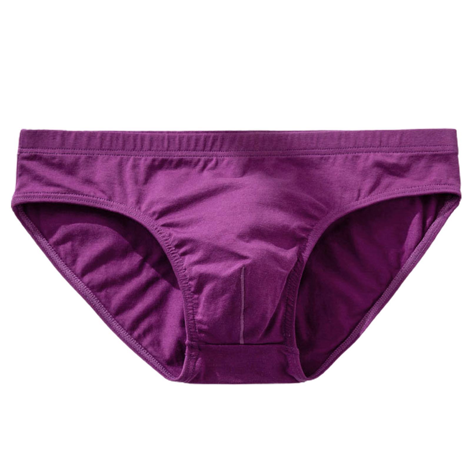 Fianao Adult Man Briefs Stretchy Breathable Solid Color Male Underwear for Daily Life Purple M