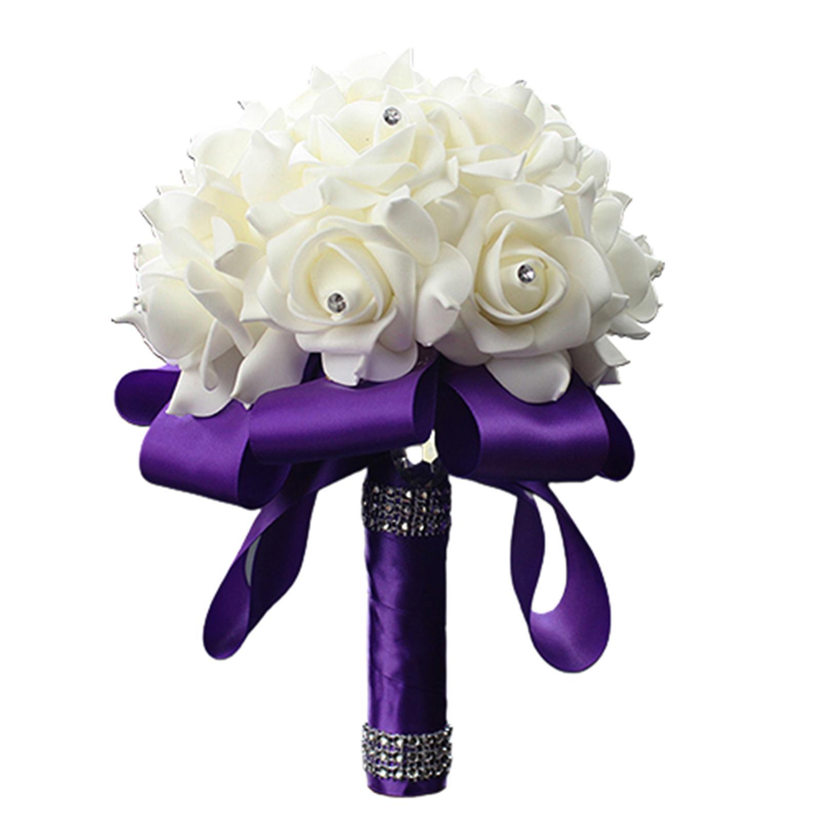 Wilitto 1 Bouquet Bride Wedding Party Bridesmaid Rhinestone Decor Foam Artificial Flower Purple