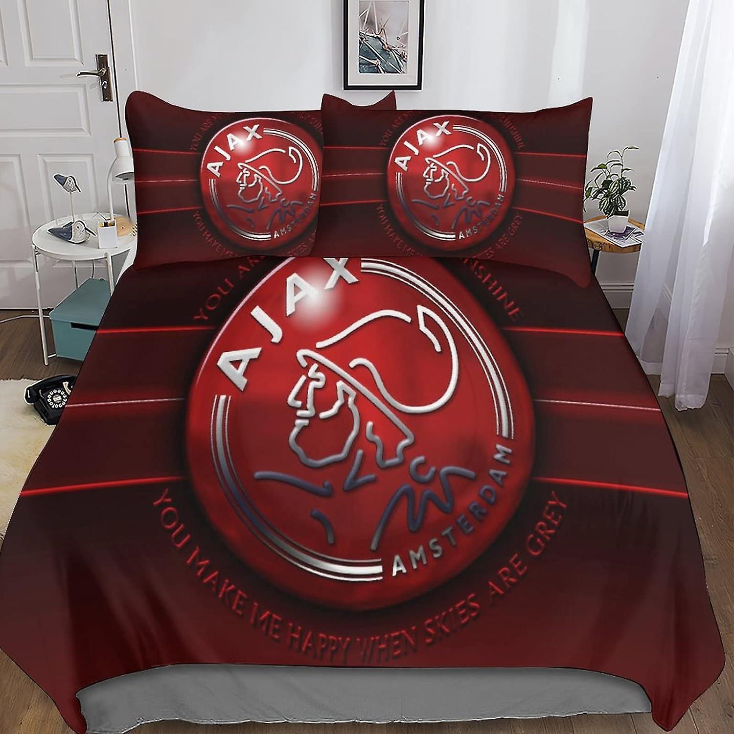 Kerota Ajax Logo Bedding Set Parts, Microfiber Football Sports Print Zipper Closure Duvet Cover and Pillowcase Double King220x240cm