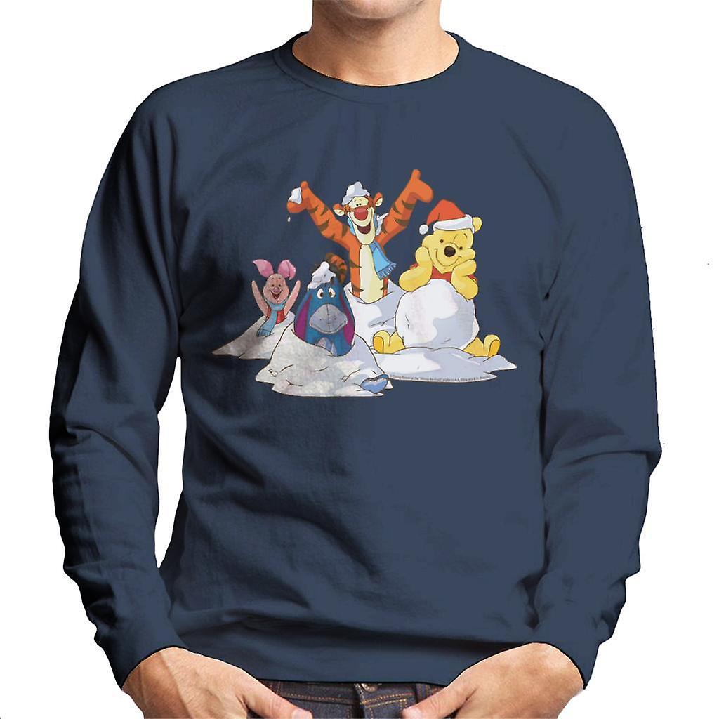 Disney Christmas Winnie The Pooh In The Snow With Friends Men's Sweatshirt Navy Blue XX-Large