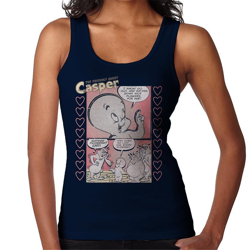 Casper The Friendly Ghost Flowers Comic Frame Women's Vest Navy Blue Medium