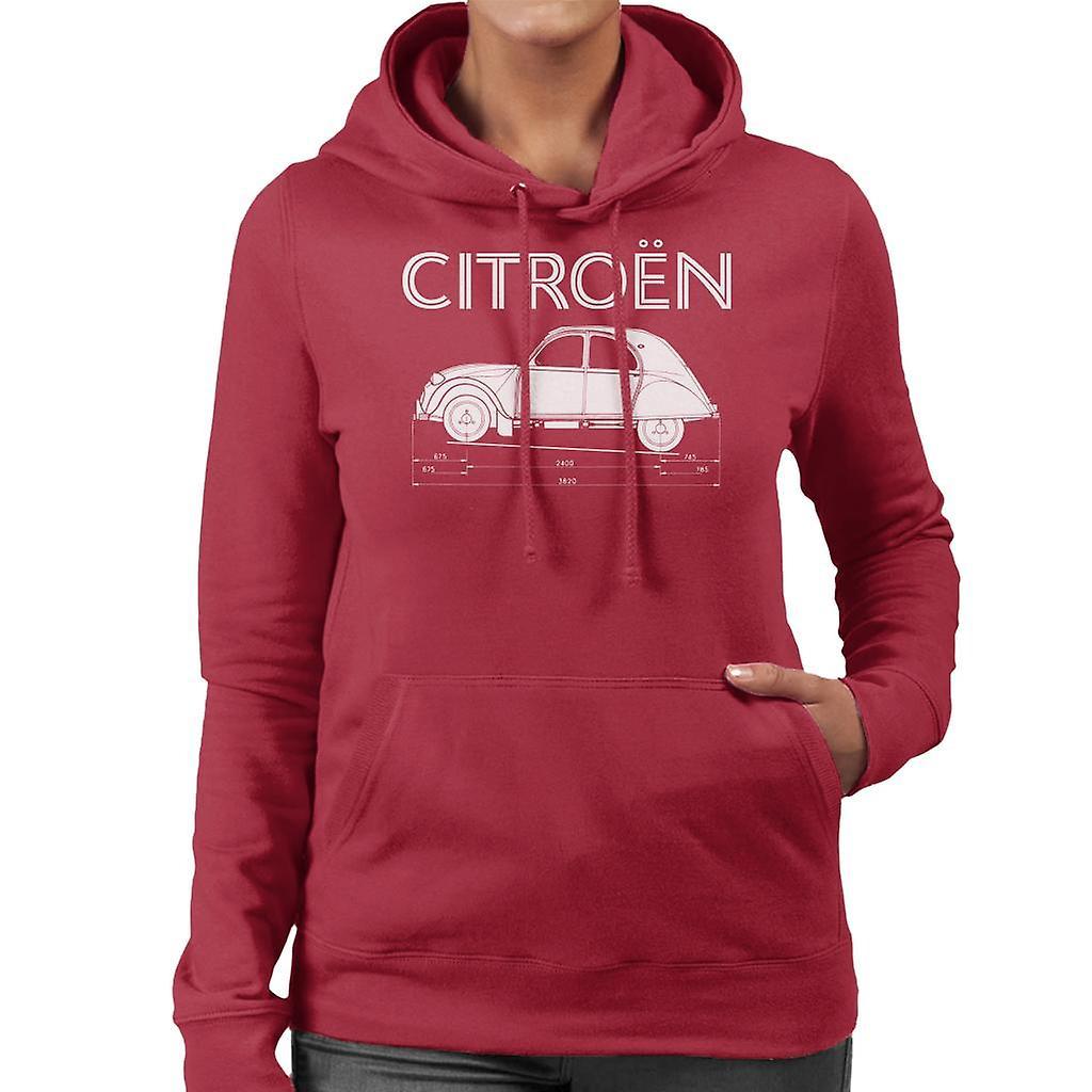 Citro�n Citroen 2CV Dimensions White Diagram Women's Hooded Sweatshirt Cherry Red Medium