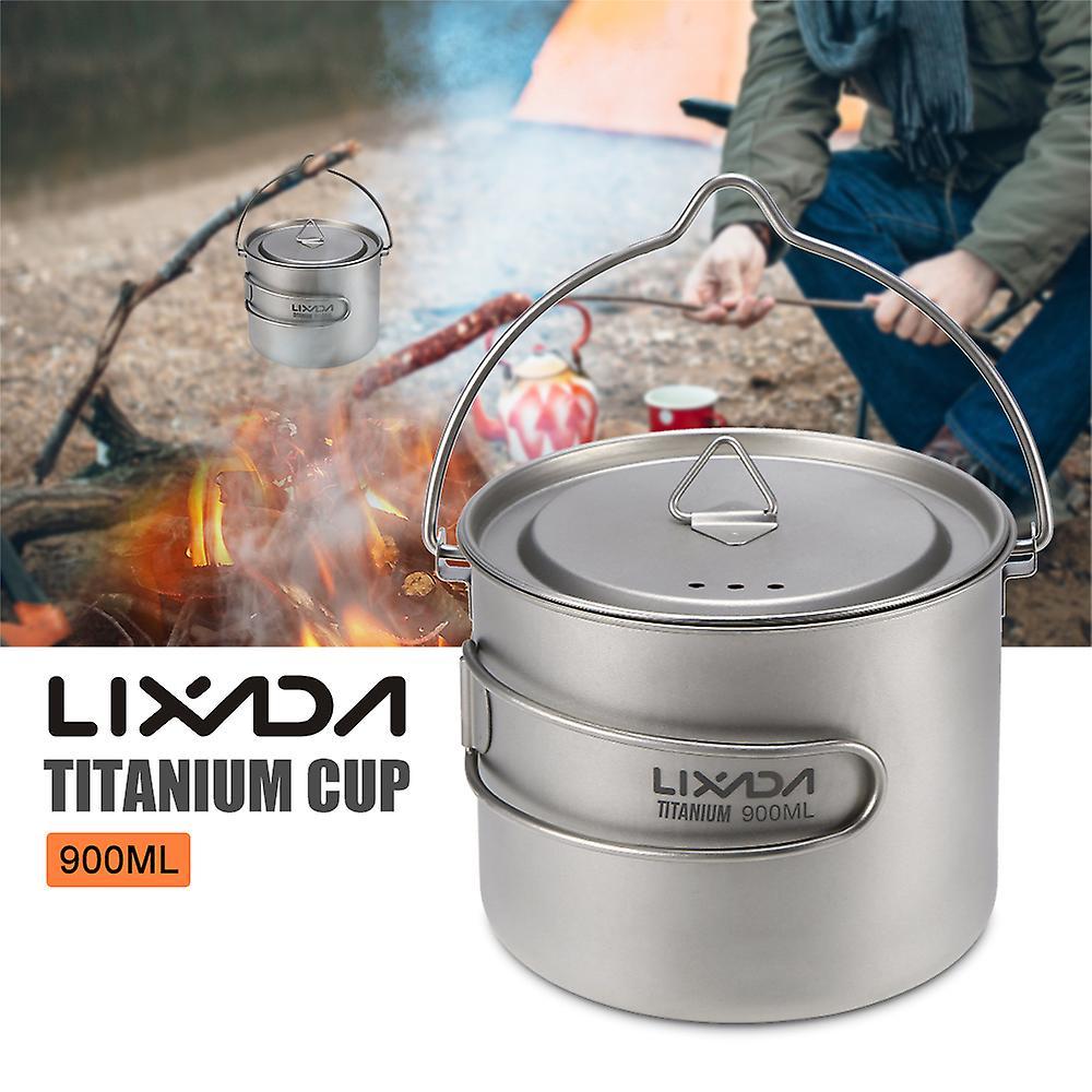 Lixada 900ml Titanium Cup Pot Ultralight Portable Cup Hanging Pot with Lid and Foldable Handle Outdoor Camping Hiking Backpacking