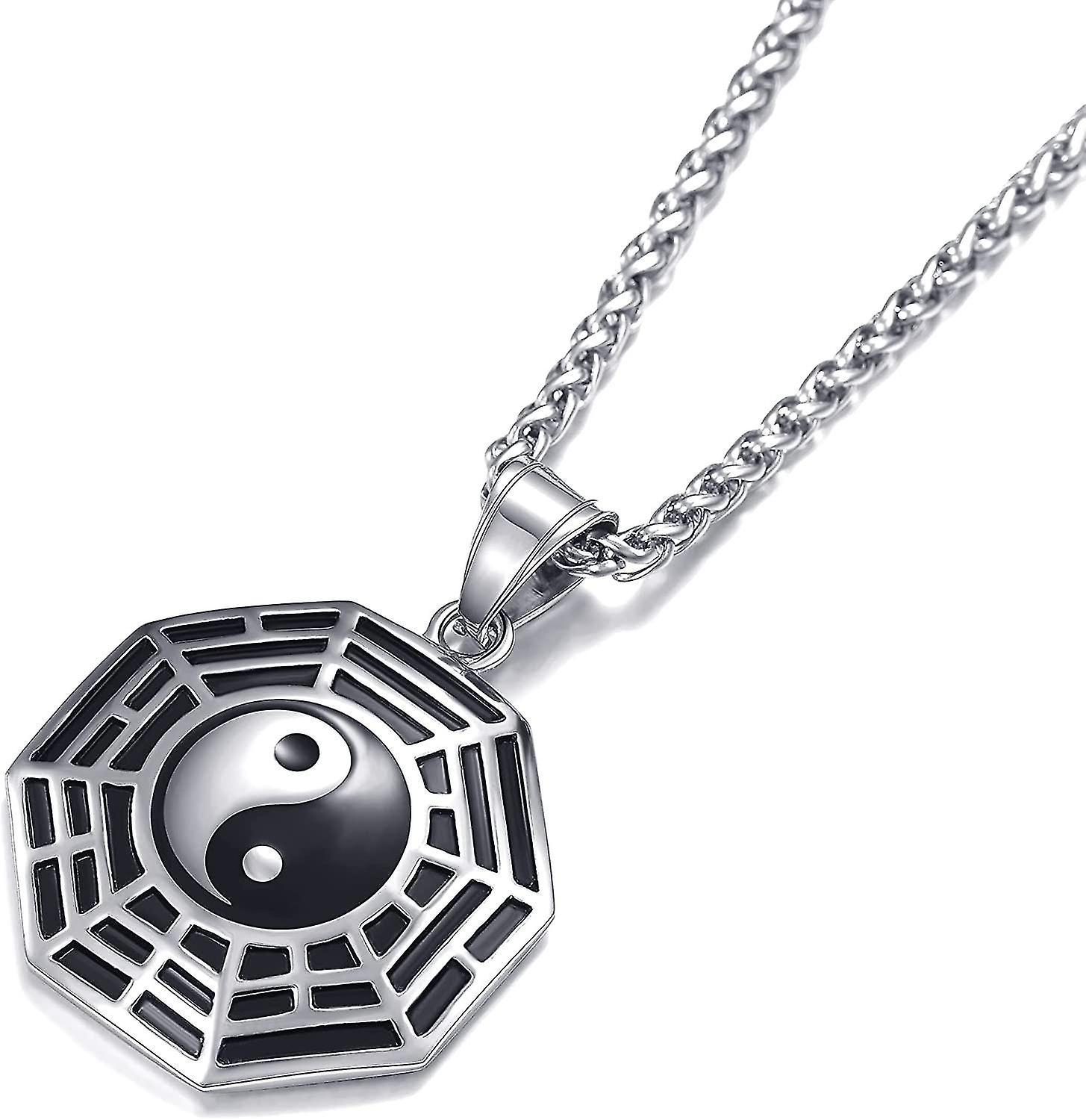 Mingerda Yin Yang Trigram Pendant Necklace For Men Amulet Jewelry For Boys 24 Inch Stainless Steel Link Chain