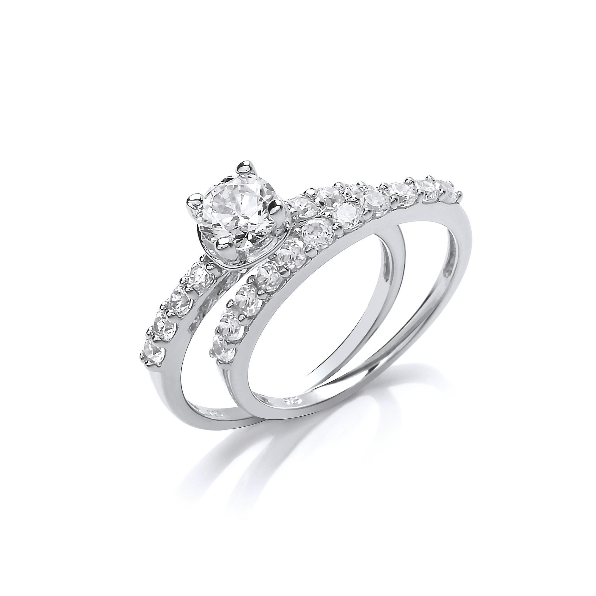 Silver CZ Solitaire Eternity Bridal Rings Set - GVR844