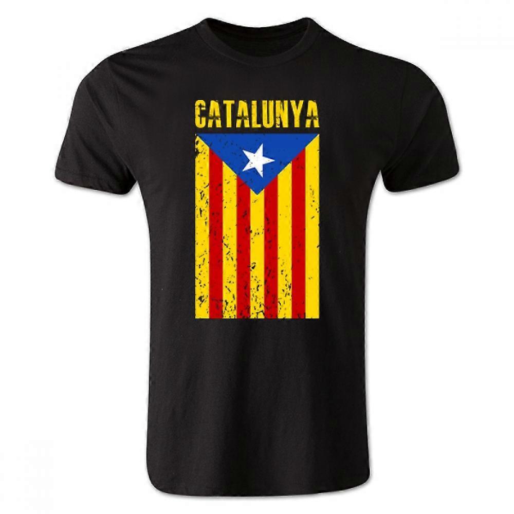 Gildan Catalonia Flag T-Shirt (Black) Womens M (Size 12 - 34 inch Chest)