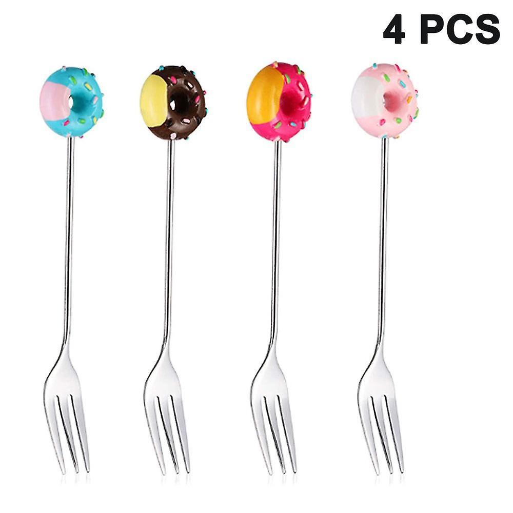 Yeye 8 Pcs Donut Stainless Steel Dinner Forks, 4 Pcs Gold Forks and 4 Pcs Silver Forks Cutlery Set