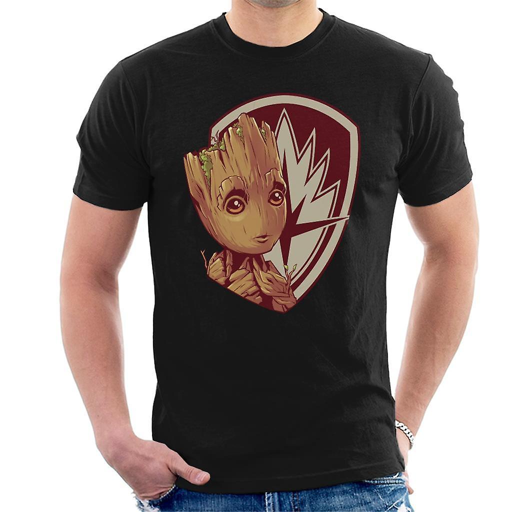 Marvel Guardians Of The Galaxy Vol 2 Red Shield Groot Men's T-Shirt Black Large