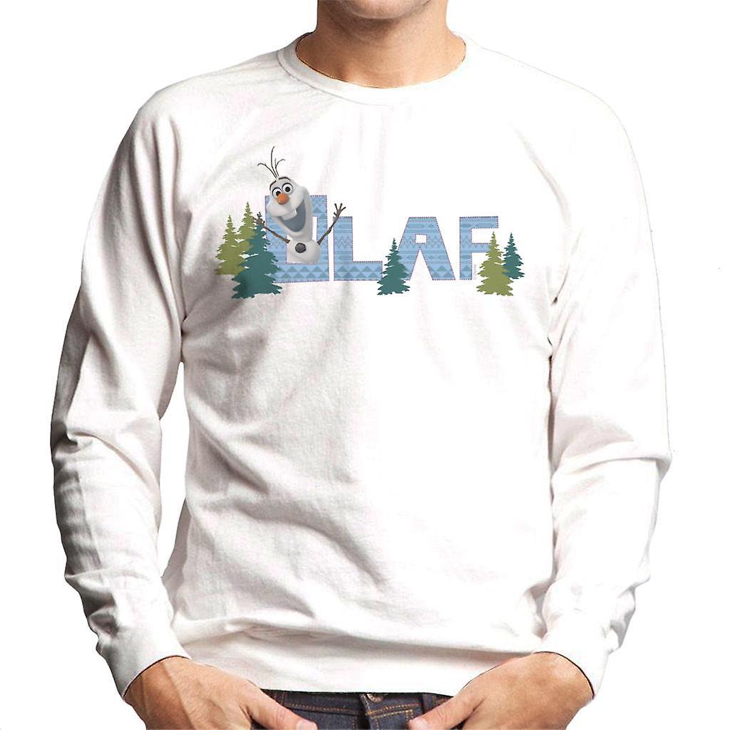 Disney Frozen Olaf Surrounded By Trees Men's Sweatshirt White Small