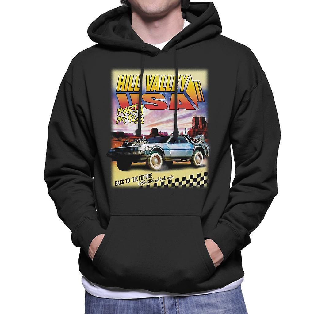 Back to the Future Delorean Hill Valley USA Marty Mcfly Men's Hooded Sweatshirt Black X-Large