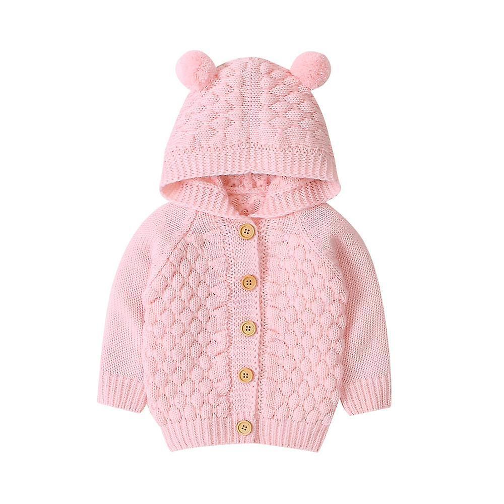 Slowmoose Baby Knitting Cardigan Winter Warm, Newborn Infant Sweaters Long Sleeve Hooded 12M / 82W566 Pink