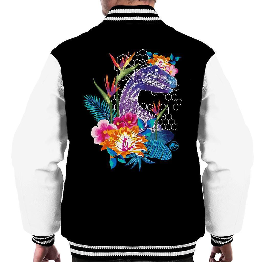 Jurassic Park Velociraptor Colourful Jungle Men's Varsity Jacket Black/White X-Large