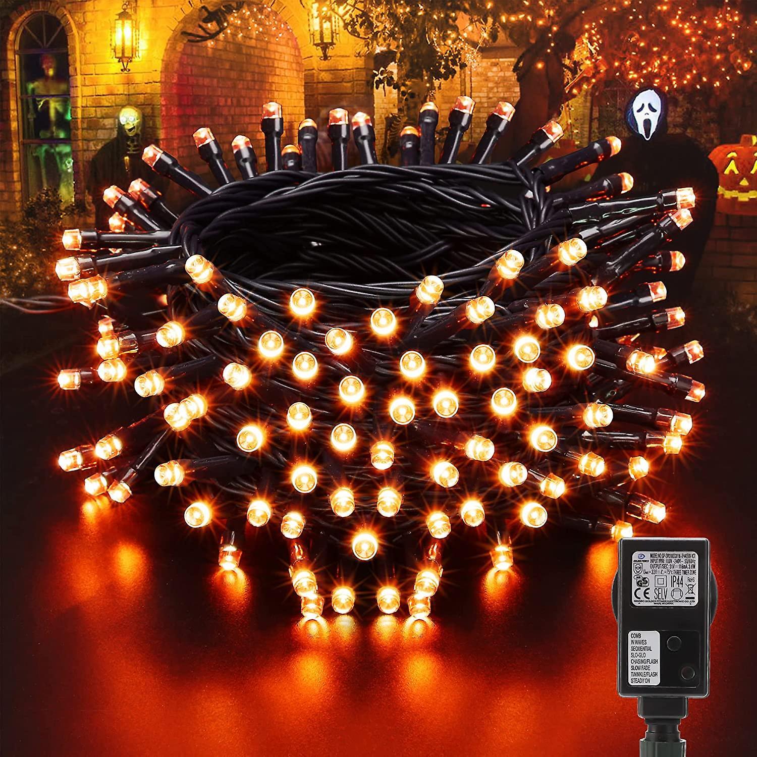 Rebirth Halloween Orange String Lights - 10m 100 Led Outdoor Waterproof String Lights, 8 Modes Connectable Lights For Indoor Outdoor Garden Party Hall