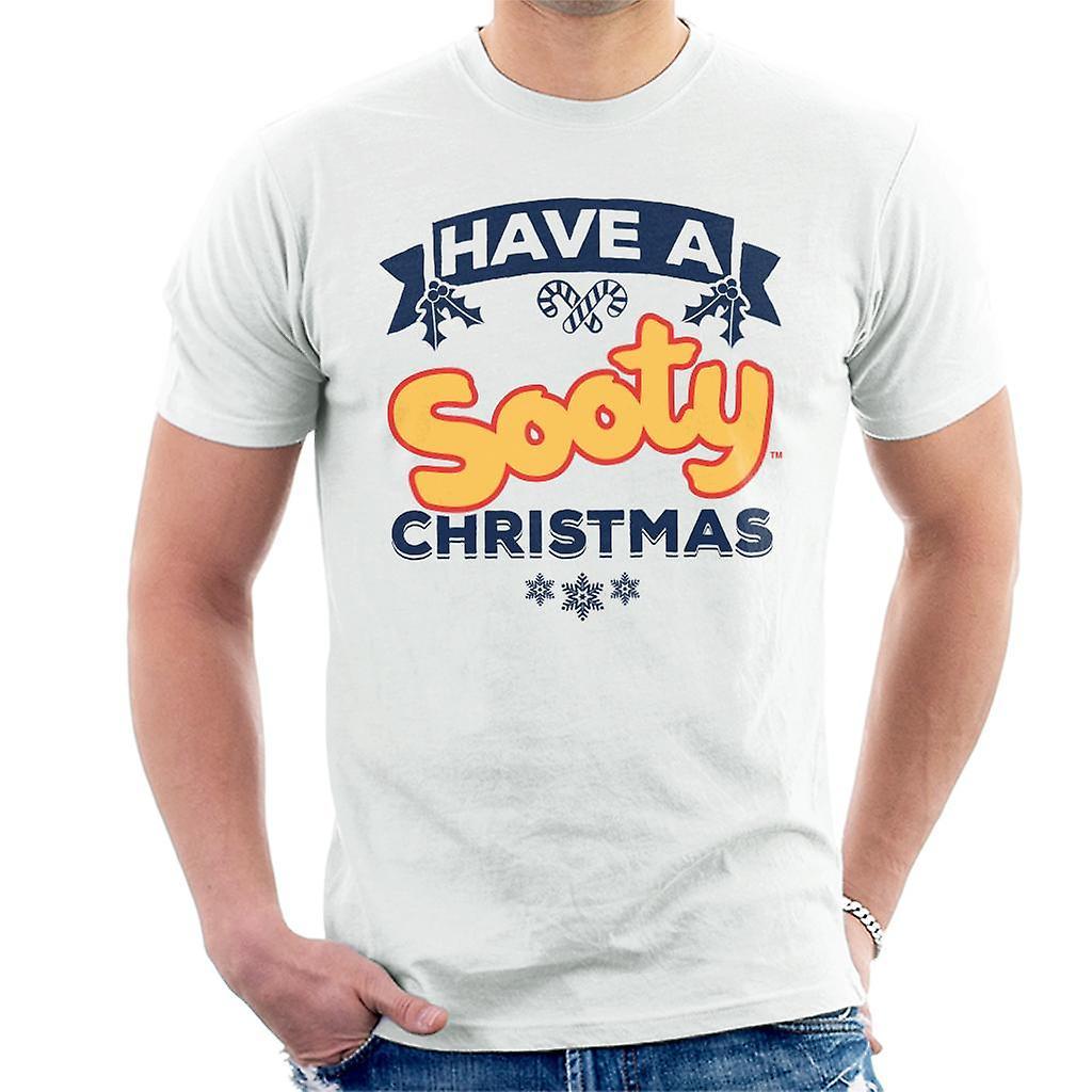 Sooty Christmas Have A Sooty Christmas Blue Banner Design Men's T-Shirt White Large