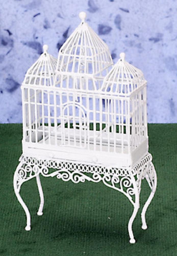 Melody Jane Dolls Houses Dolls House White Turret Bird Cage Miniature Pet Accessory Wrought Iron Birdcage