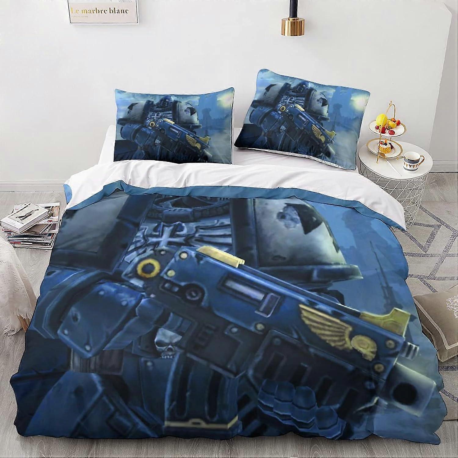 Kerota Warhammer Bedding Set D Print Duvet Cover Pillowcase Zipper Closure Game Bedding Set for Adults and Children Double 135*200 CM Single135x200cm