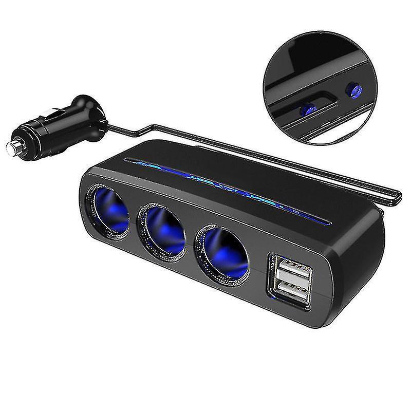 Exsha Car Charge Cigarette Lighter Adapter Car Charger With 3 Sockets 2 Usb Ports Outlet Splitter For Iphone Android