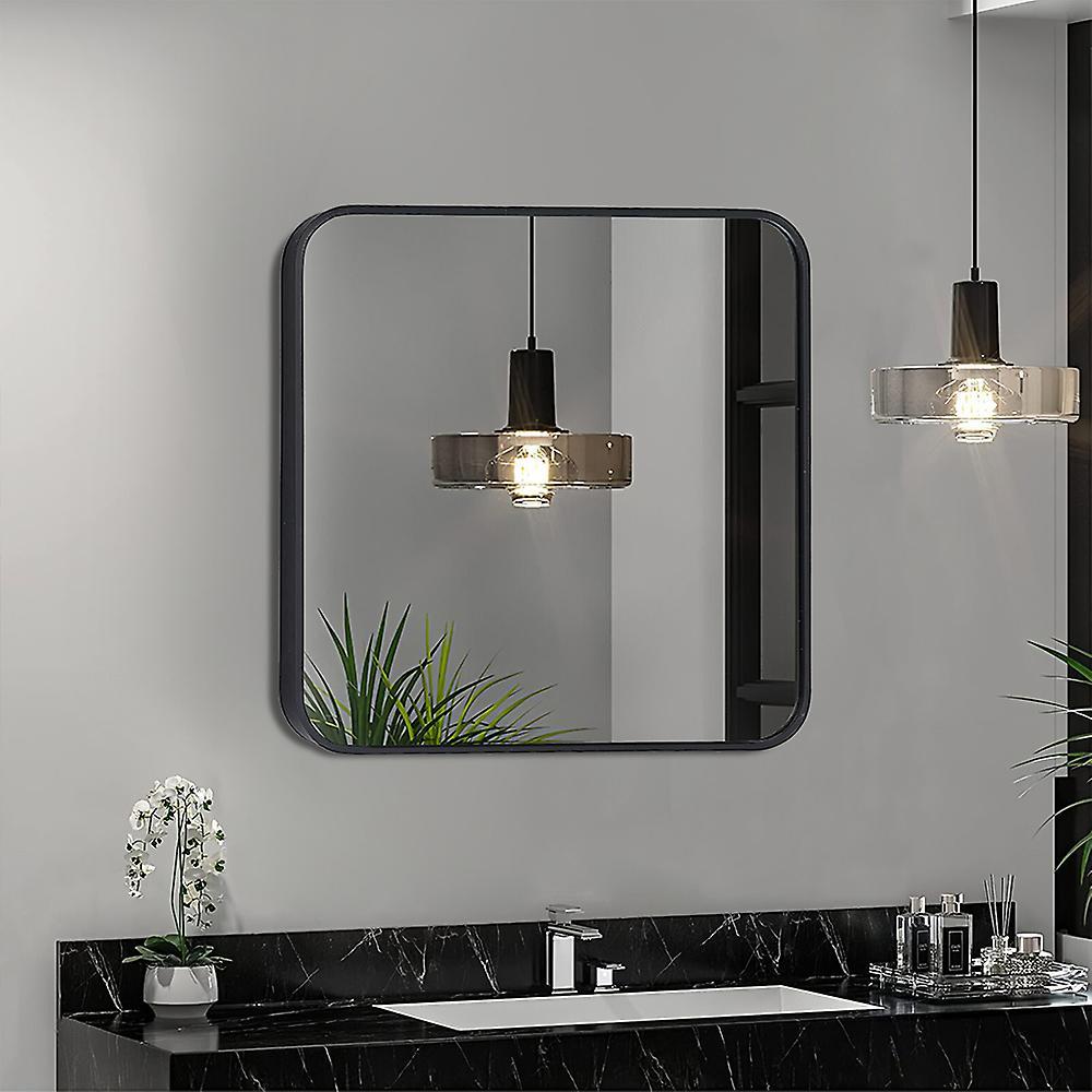 Living And Home Black 50cm Square Wall Mirror with Aluminum Alloy Frame