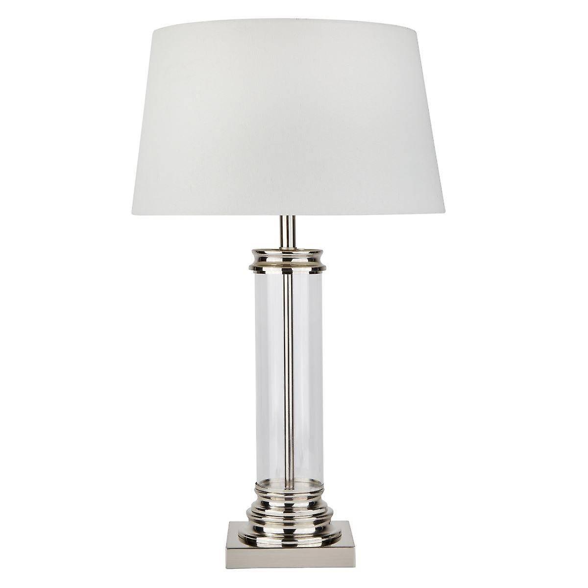 Searchlight Lighting Pedestal 1 Light Glass Table Lamp Satin Silver with Cream Shade, E27