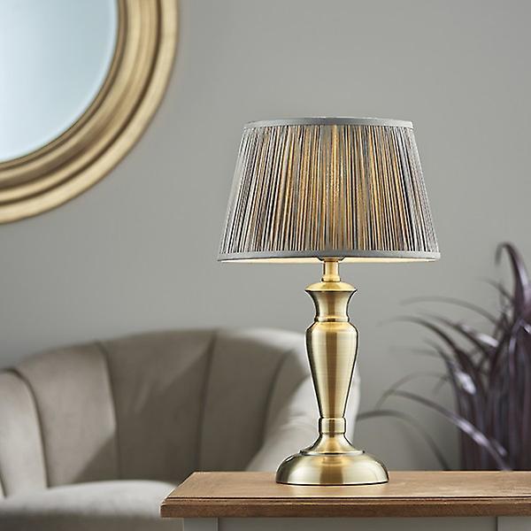 Endon Lighting Freya Table Lamp Antique Brass Plate & Charcoal Grey Silk 1 Light IP20 - E27