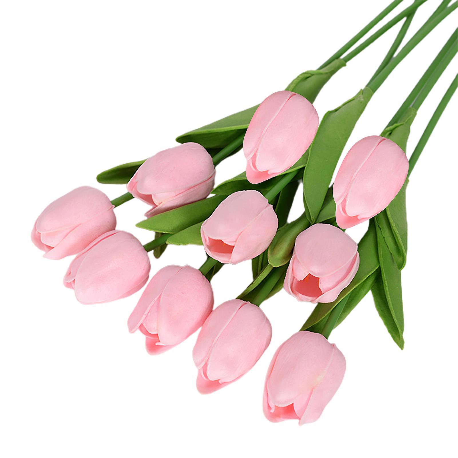 Wilitto 10Pcs Artificial Flowers Delicate Realistic Colorful Decorative Artificial Tulips Flowers Branch Household Supplies Pink