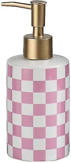 Tianzun Checkered Ceramic Soap Dispenser With Rust Proof Gold Matte Pump Decorative Soap Dispenser pink