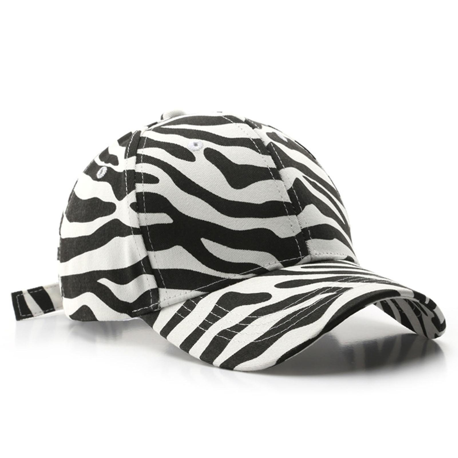 Yirepny Zebra Print Extended Brim Baseball Cap All Seasons Adjustable Buckle Sunscreen Unisex Cap for Running Black White