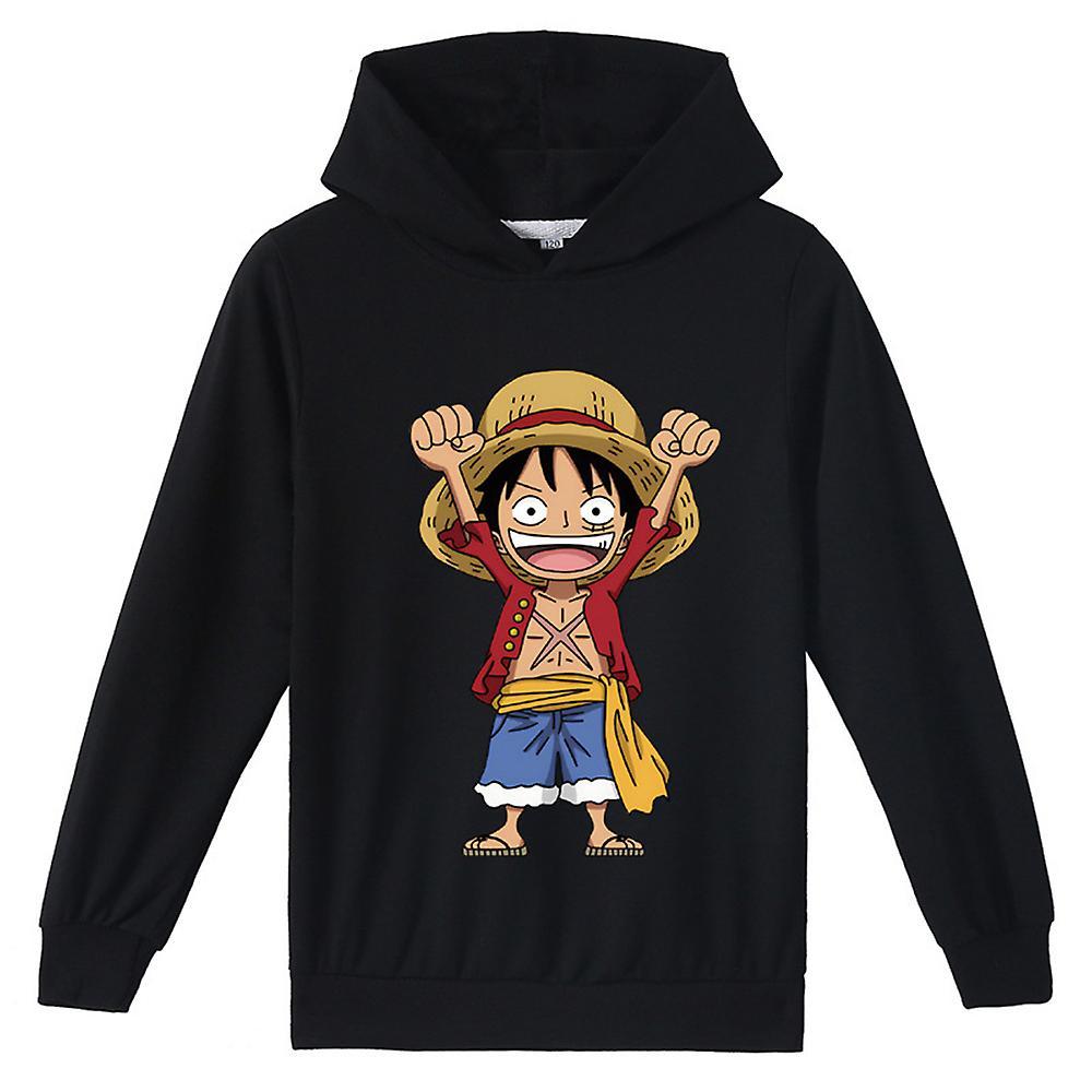 Mylight Kids Boys Girls One Piece Monkey D.luffy Print Hoodie Hooded Pullover Sweatshirt Black 9-10 Years