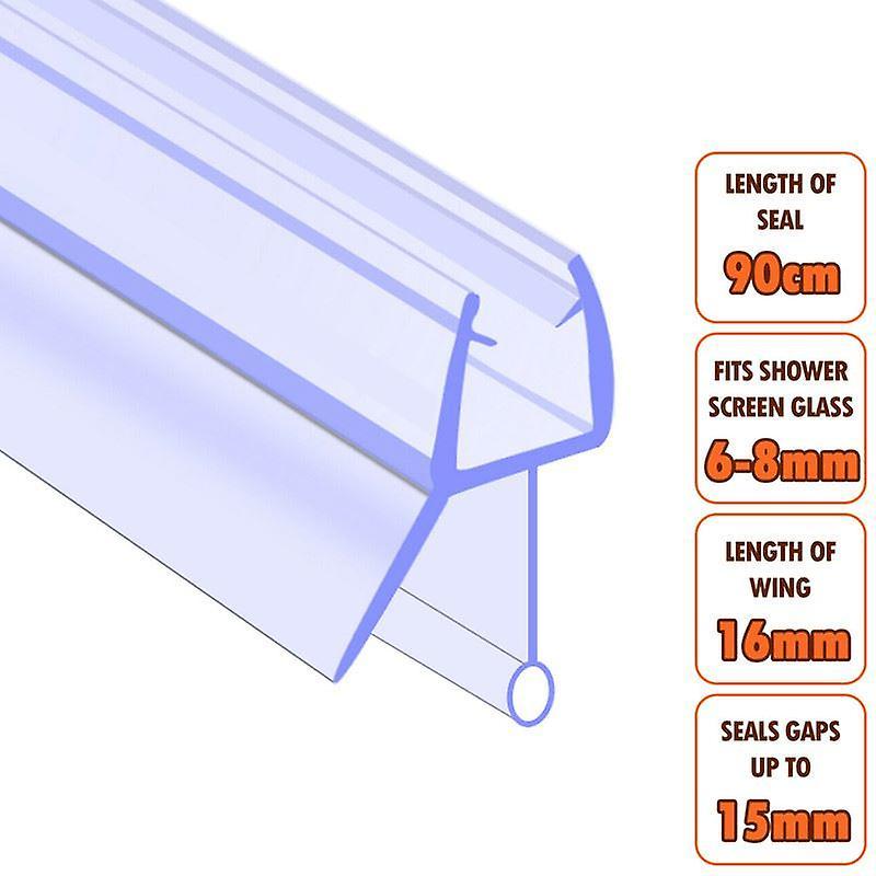 ECOSPA Bath Shower Screen Door Seal Strip - for 6-8mm Glass - Seals Gaps to 15mm Clear 900mm