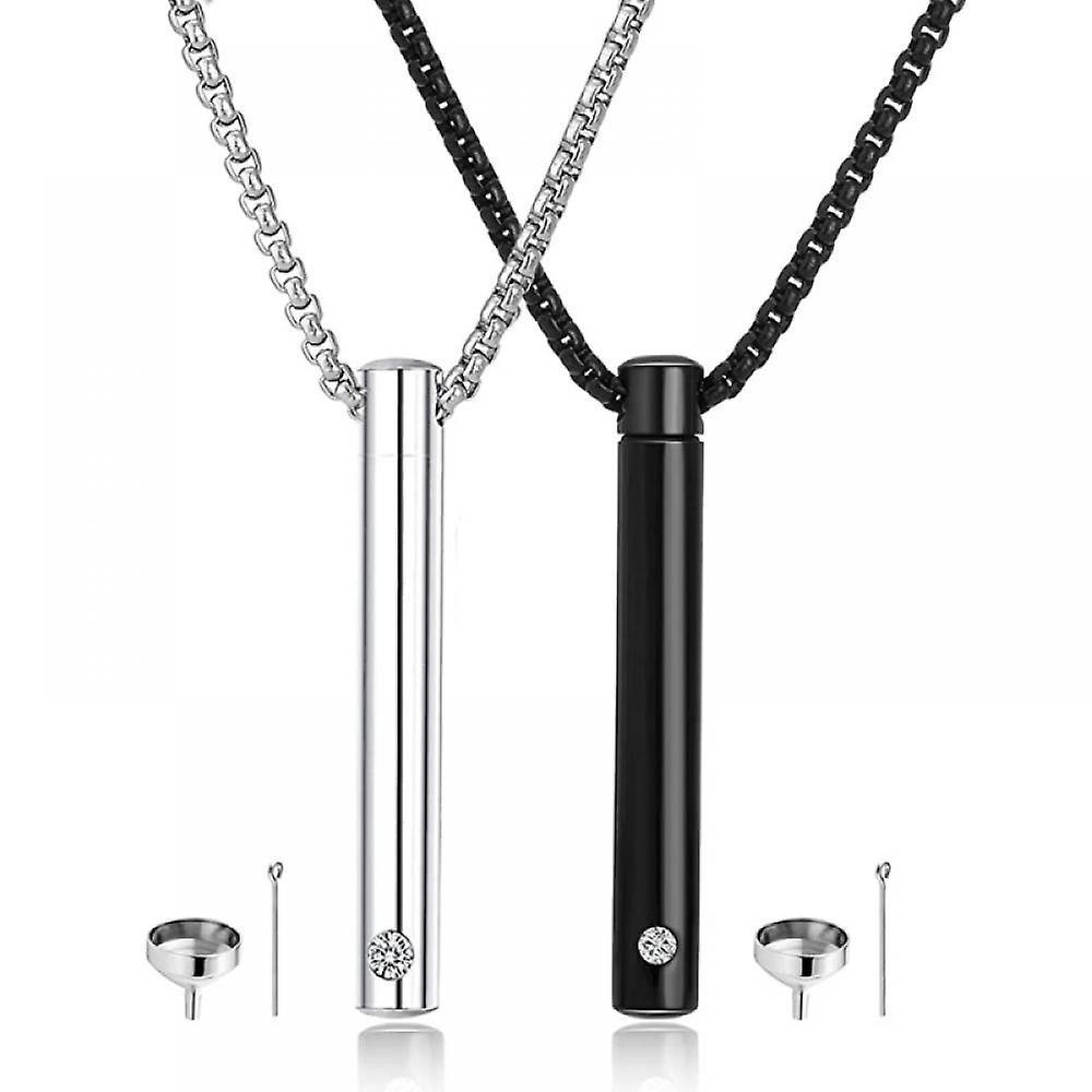 XYC 2 Pcs Urn Necklaces for Ashes Memorial Cremation Urn Necklace Stainless Steel Black Silver Tone Bar Pendant Necklace Ashes Keepsake Jewelrystyle 2