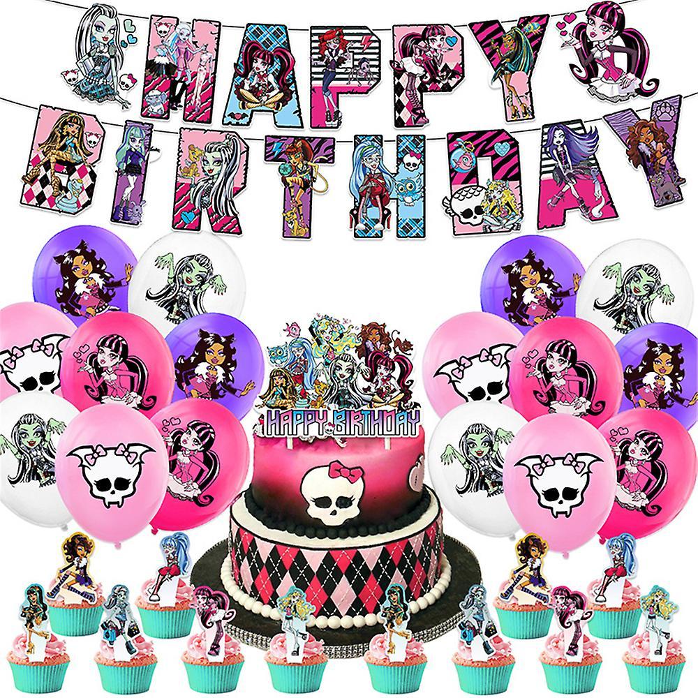 Bestdaily Monster High Kids Birthday Party Decorations Balloon Banner Cake Toppers Set Party Supplies Kits