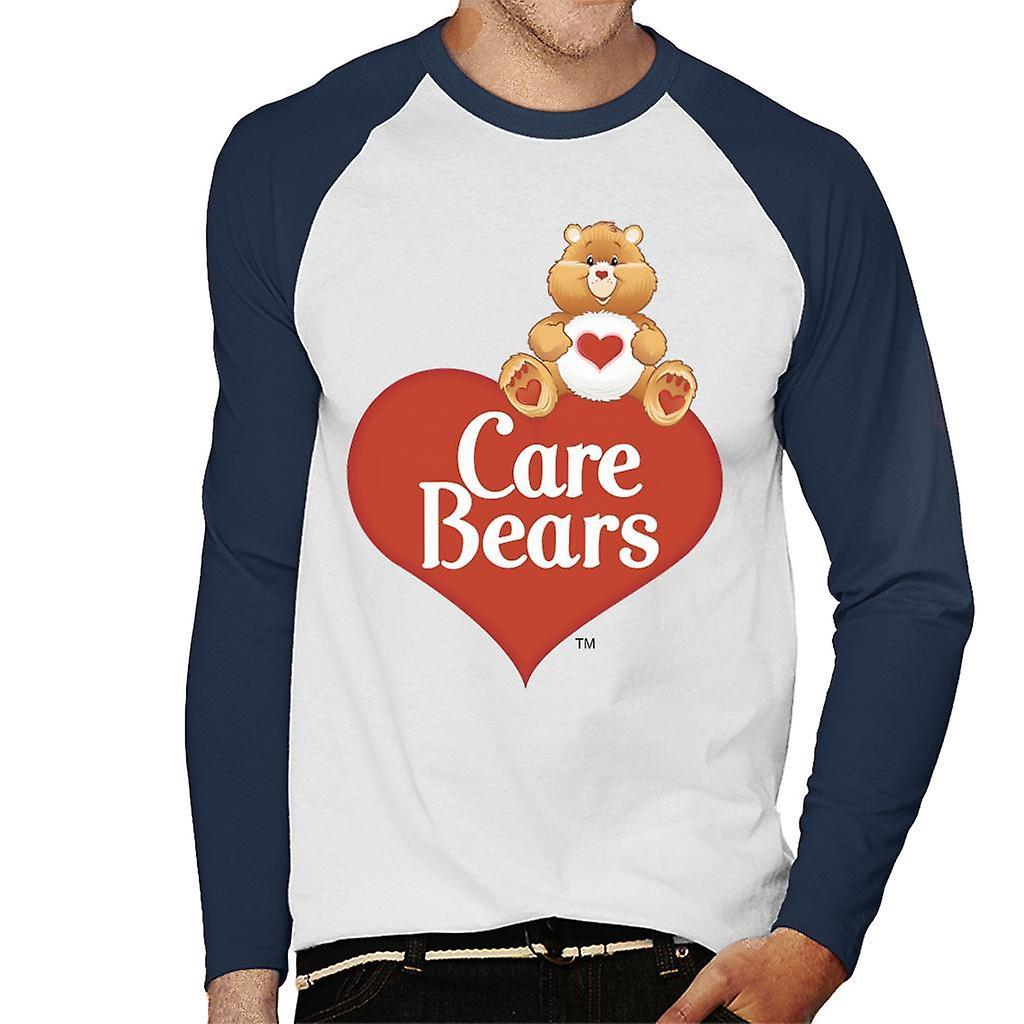 Care Bears Logo Tenderheart Bear Men's Baseball Long Sleeved T-Shirt White/Navy Medium