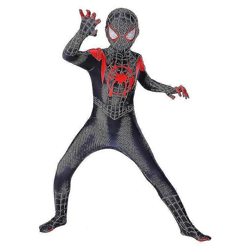 Lequeen Kids Miles Morales Costume Spiderman Cosplay Jumpsuit Halloween Cosplay Suit 150CM