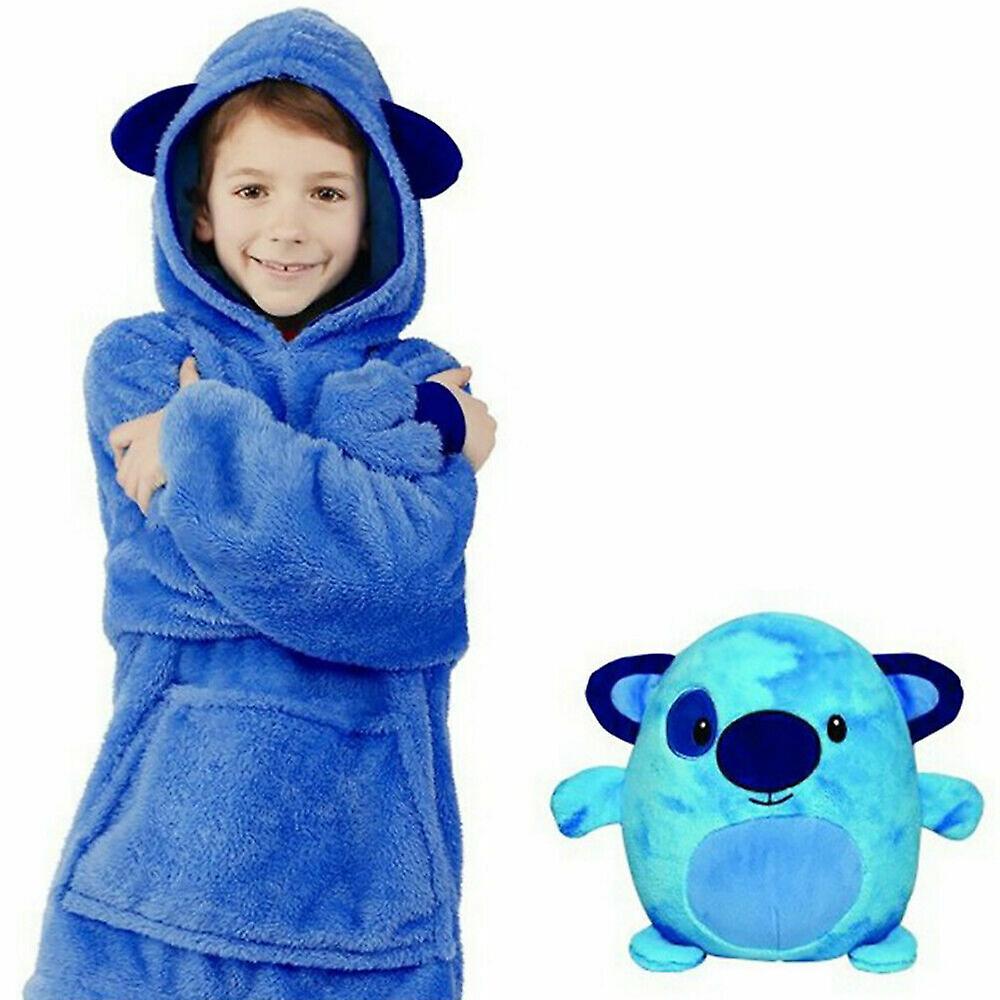 Ochime Kids Children Huggle Pets Hoodie Blanket Sweatshirt Soft Warm Oversized Plush Winter Hooded Pajamas Coat Pillow Blue