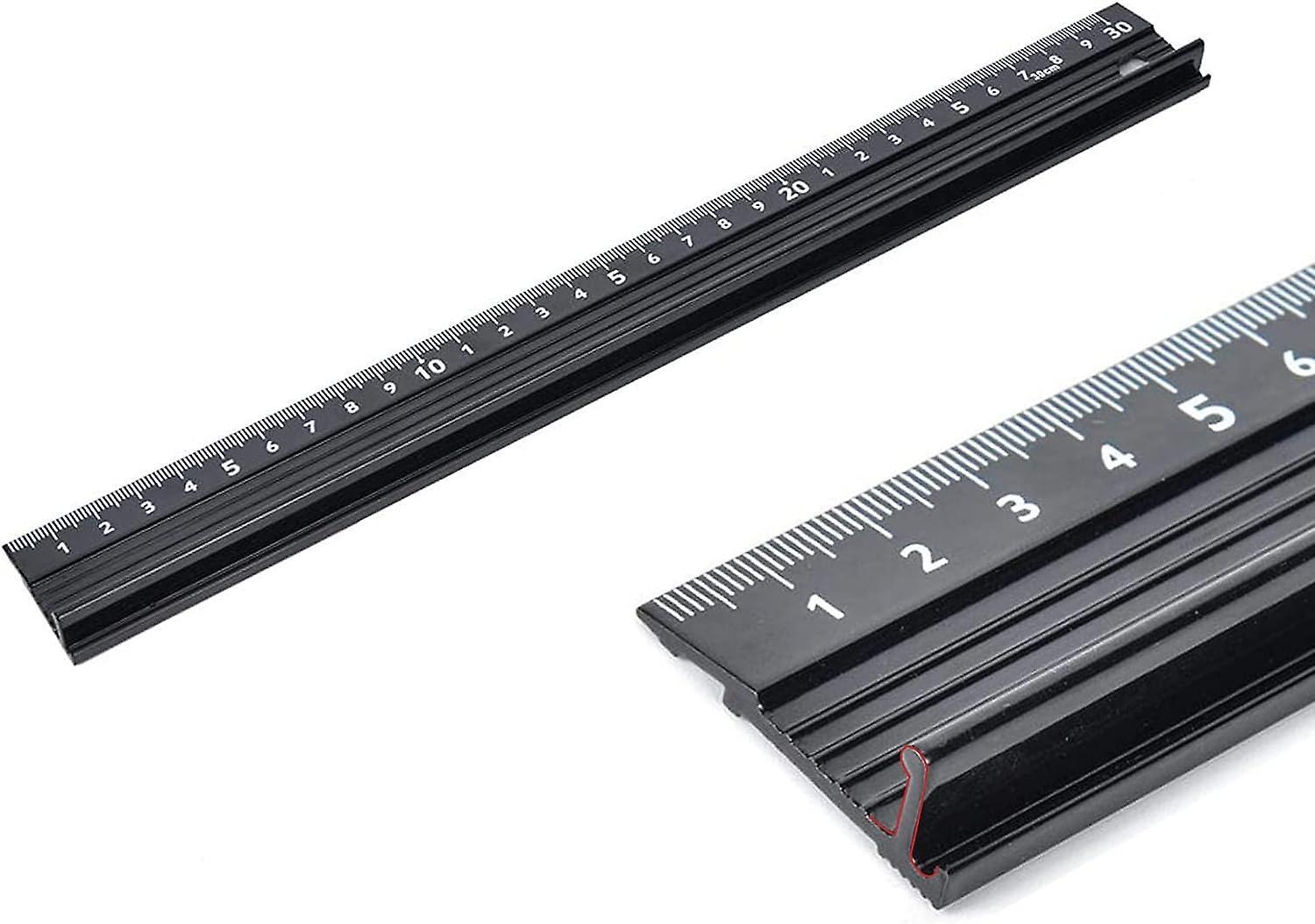 Syzyql 30cm Raised Grip Aluminium Ruler - Black