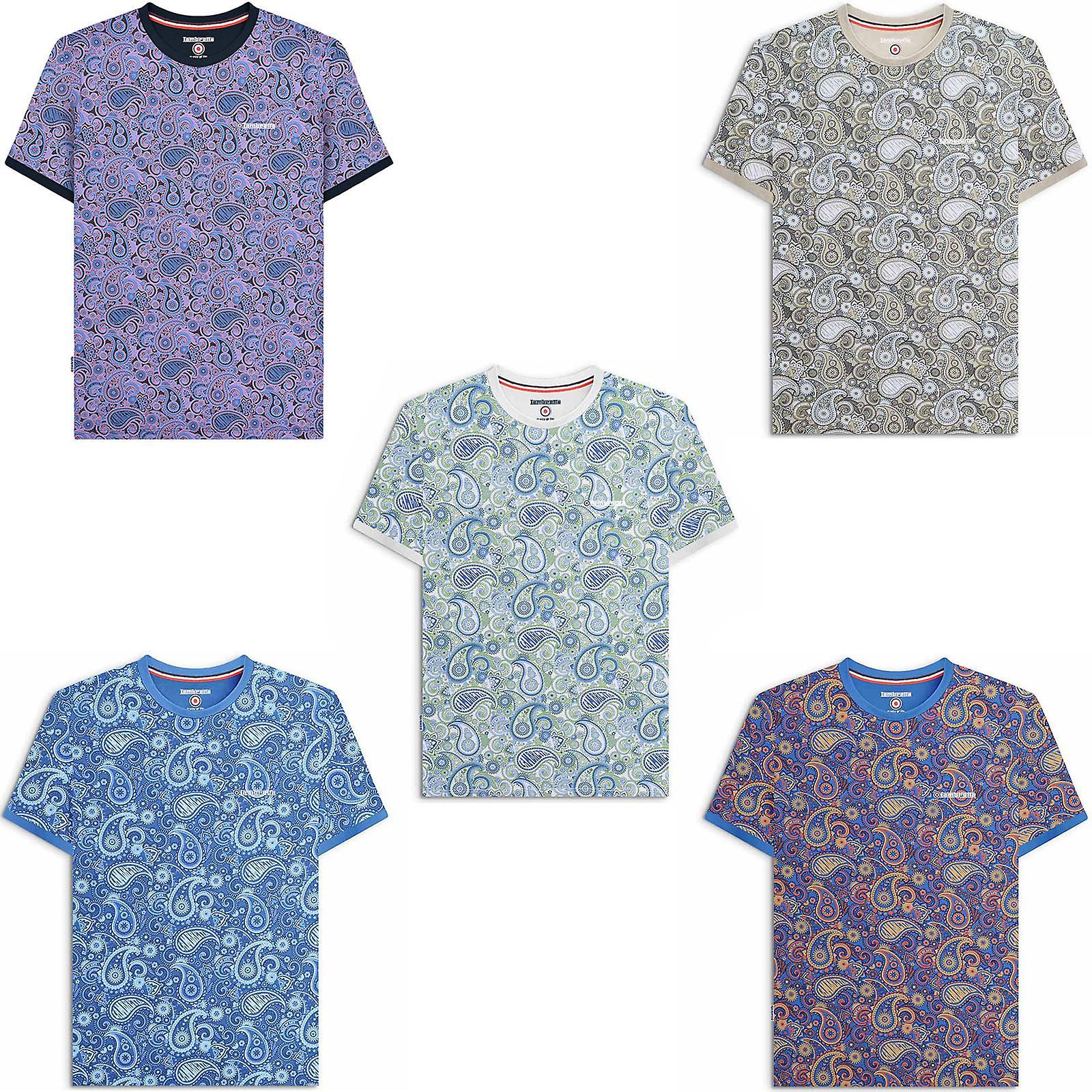 Lambretta Mens Paisley Brand Short Sleeve Crew Neck Cotton T-Shirt Top Tee Desert Sage L