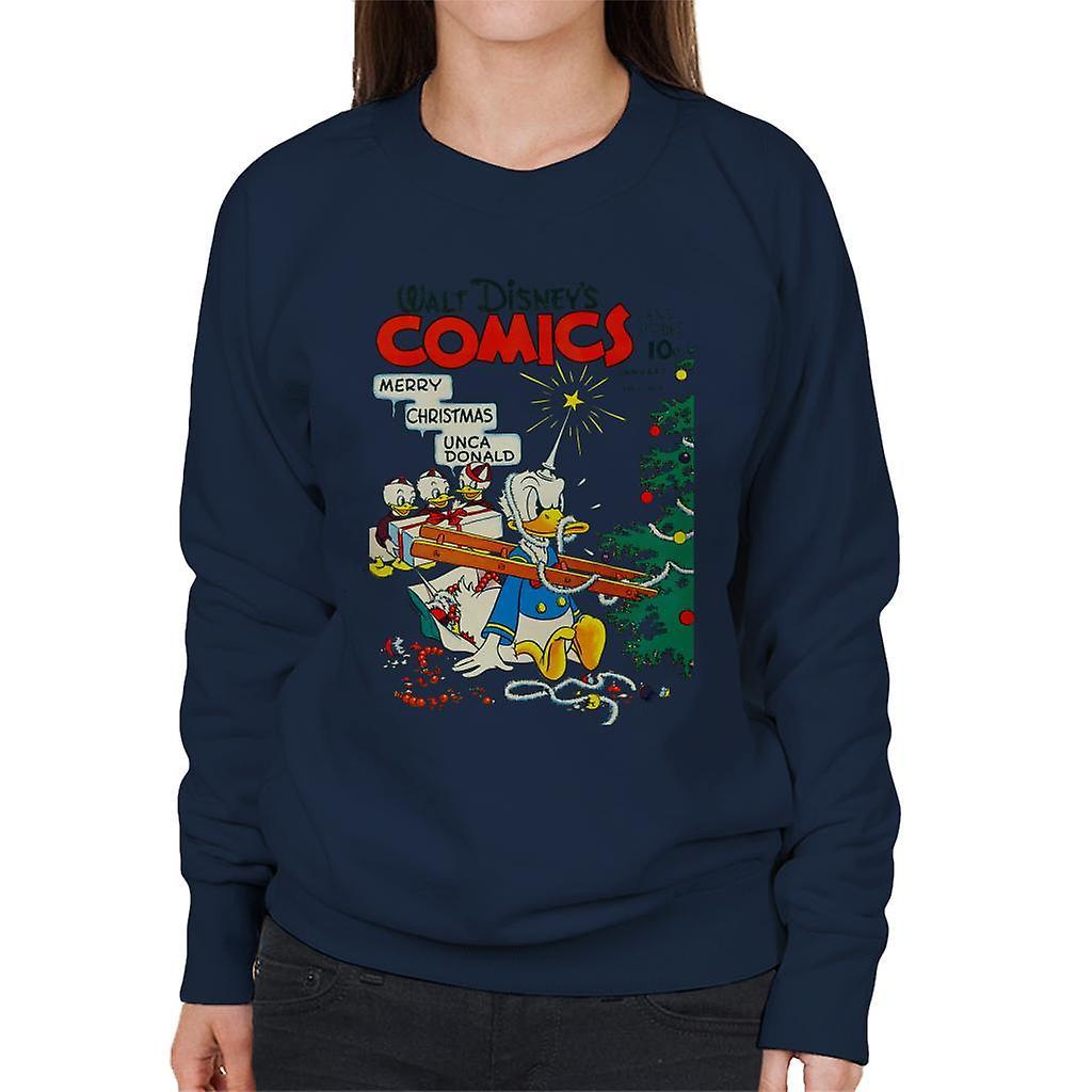 Disney Christmas Donald Duck Xmas Tree Chaos Women's Sweatshirt Navy Blue X-Large