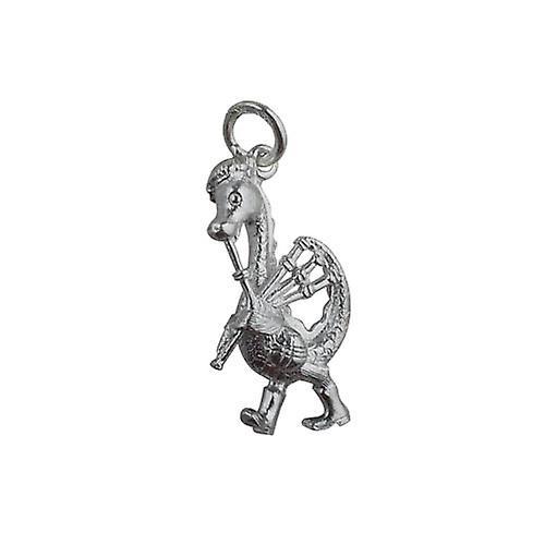 British Jewellery Workshops Silver 27x15mm Nessie with Bagpipes Pendant or Charm