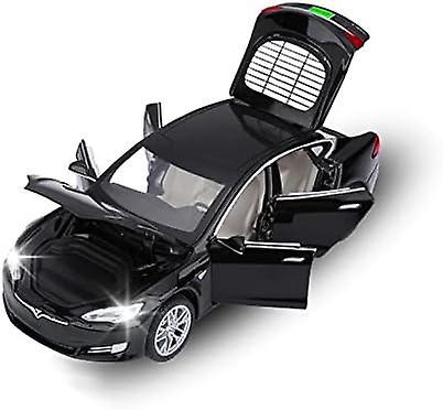 unbrand Tesla Model S Toy Car - Metal Pull-Back Vehicle with Opening Doors, Lights & Sound for Kids Aged 3-12 Black