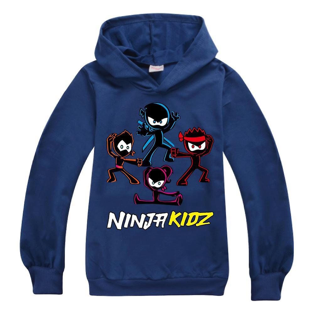 Vicbuy Kids Boys Girls Ninja Kidz Printed Hoodies Long Sleeve Hooded Sweatshirt  Pullover Jumper Tops Navy Blue 11-12Years