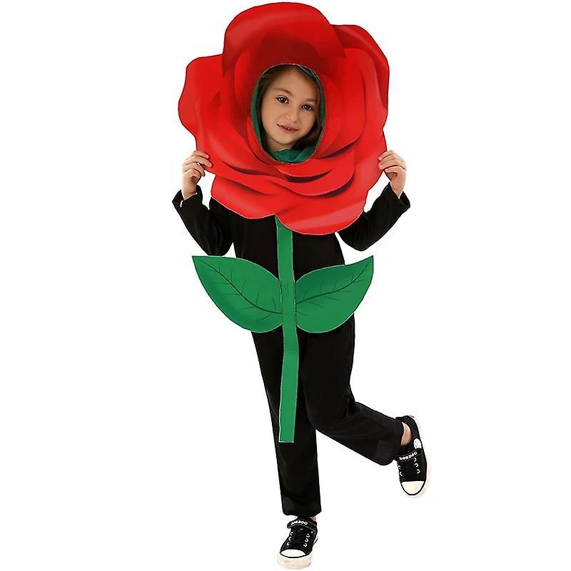 Htclv Child Girls Red Blossom Botanical Flower Halloween Cosplay Fancy Dress Rose Flower Costume For Kids Height 125-135cm