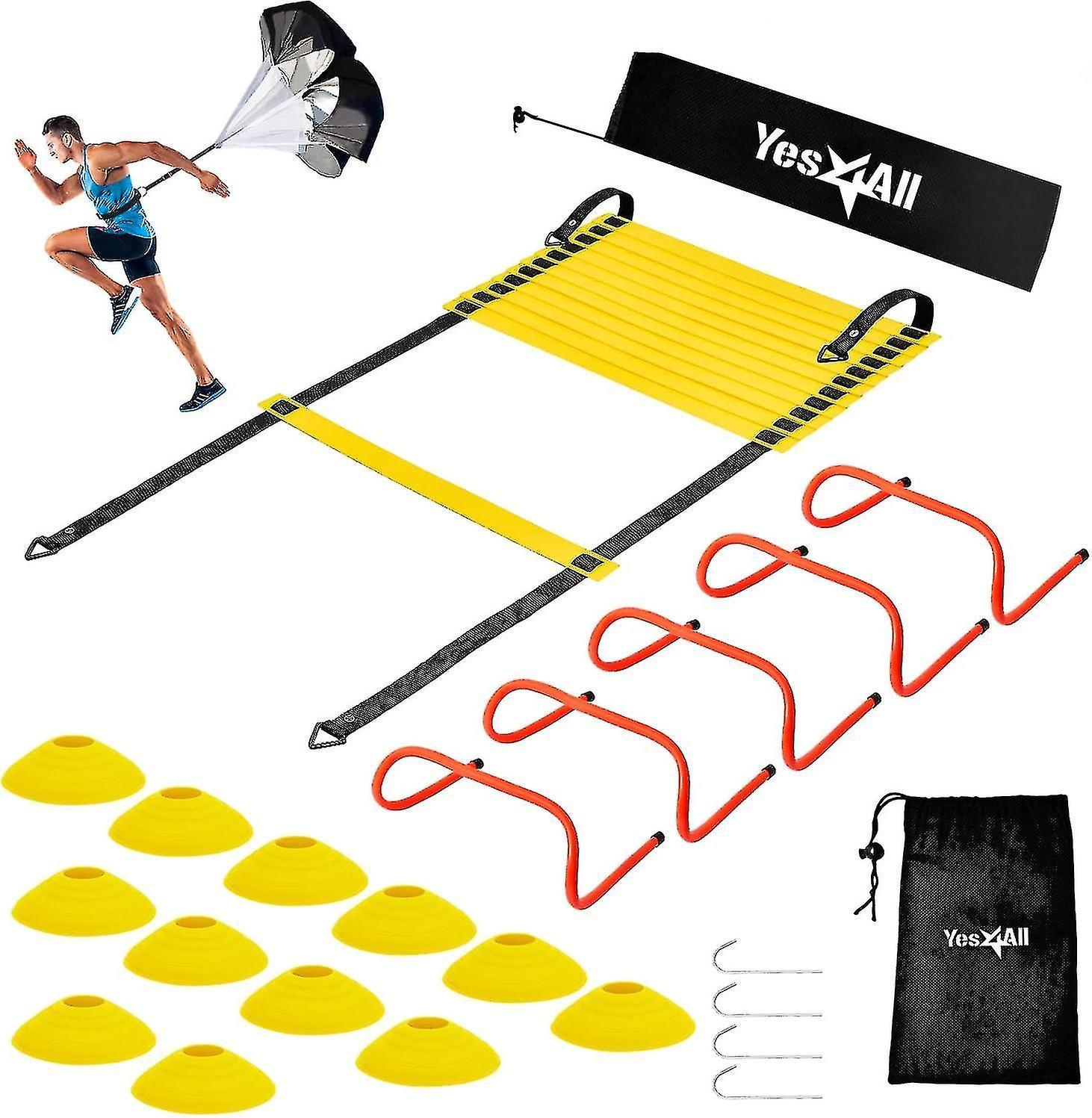 Lriny New Ultimate Combo Agility Ladder Training Set  Speed Agility Ladder 12 Adjustable Rungs, 12 Agility Cones & 4 Steel Stakes - Included Carry ...