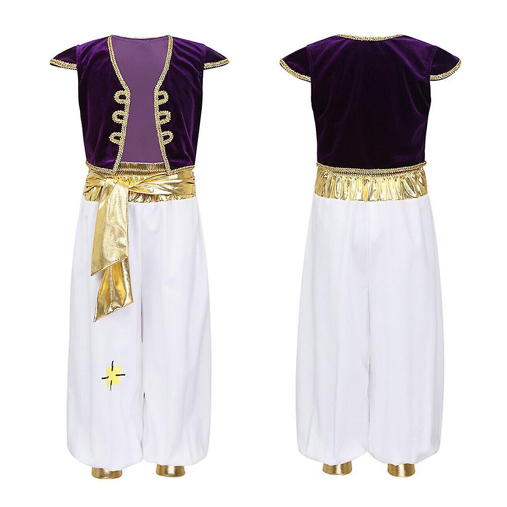 Eocici 5-14 Years Kids Teens Boys Arabian Prince Cosplay Fancy Dress Costume Vest Top+pants Outfits Gifts purple/gold 7-8Years