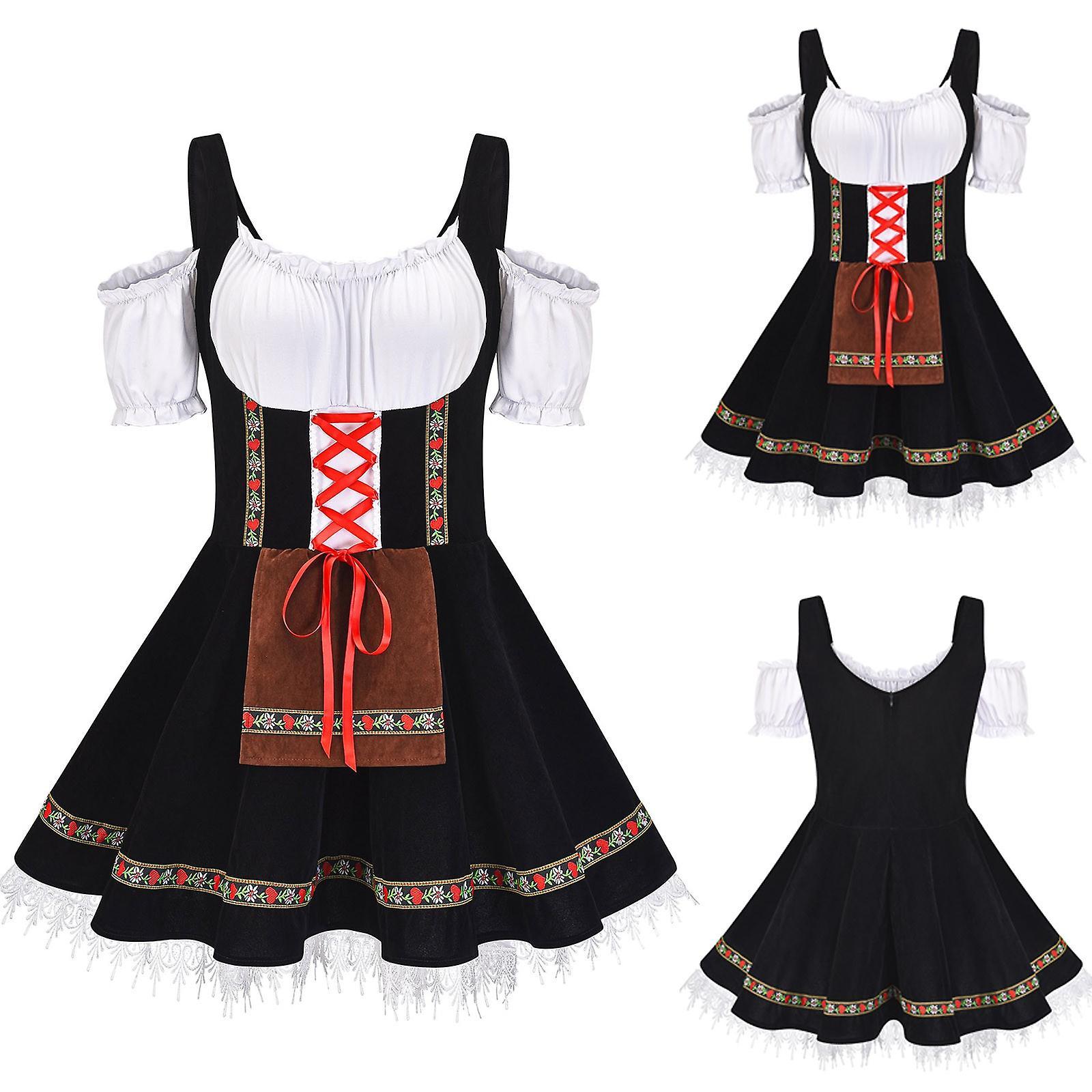 Baodan Women Oktoberfest Costume Maidservant Cosplay Dress Garment Acting Clothes Less Dress Black XXXXL