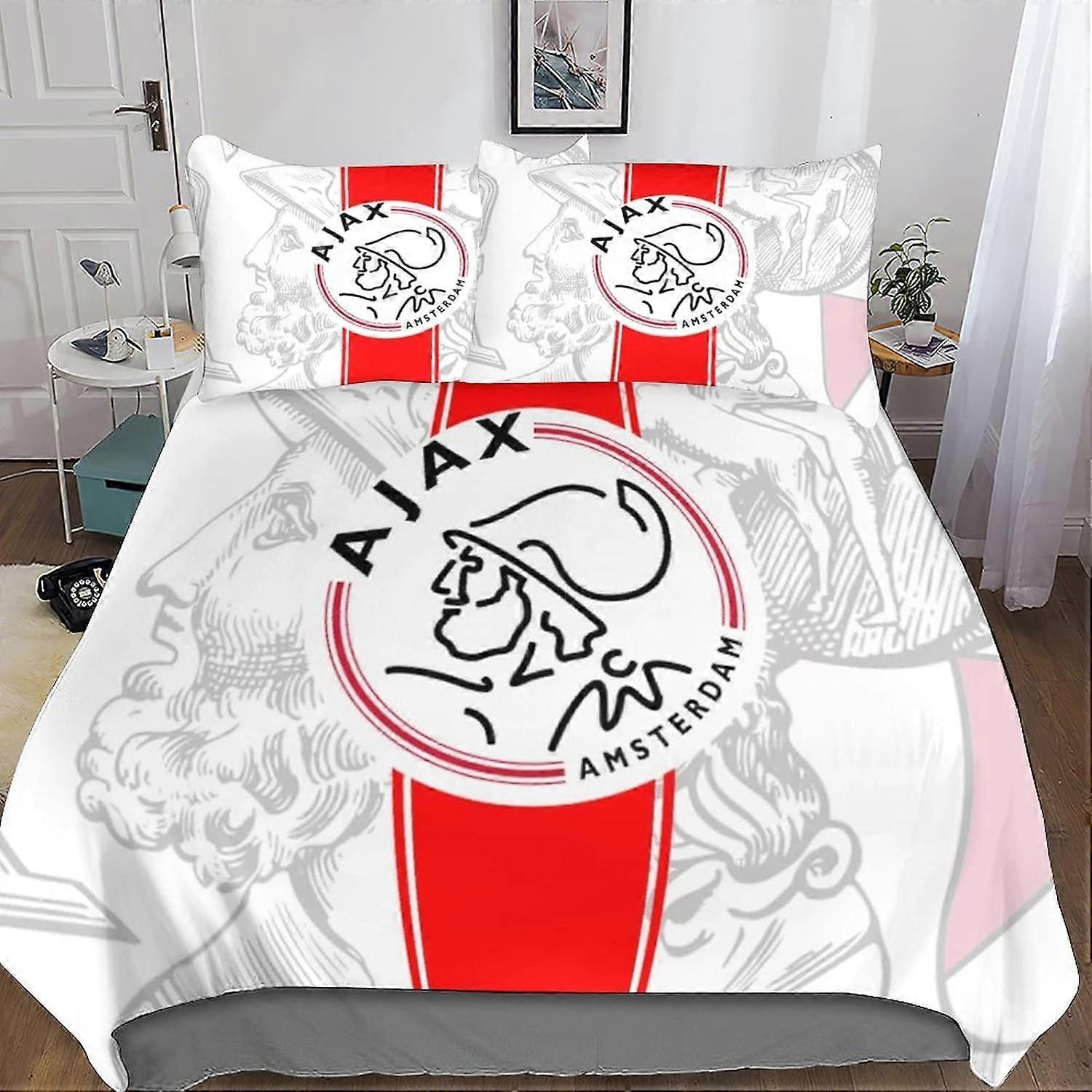 Kerota Ajax Logo Bedding Set Parts, Microfiber Football Sports Print Zipper Closure Duvet Cover and Pillowcase King Double200x200cm