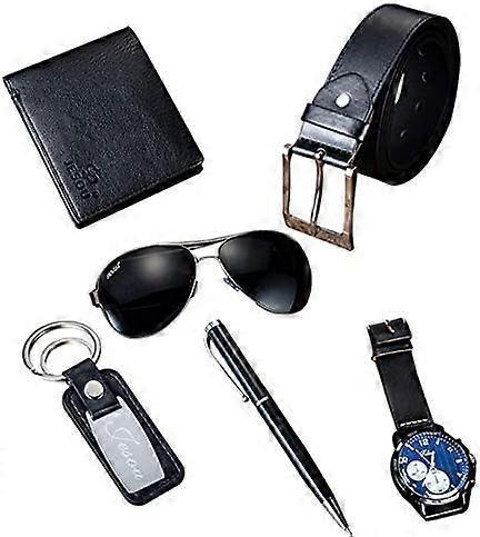 Usiful Belt Men Leather Black Set with Wallet Keychain Ballpoint Pen Sunglasses Watch Set for Men Business Birthday Day Gifts for Him Boyfriend Hus...